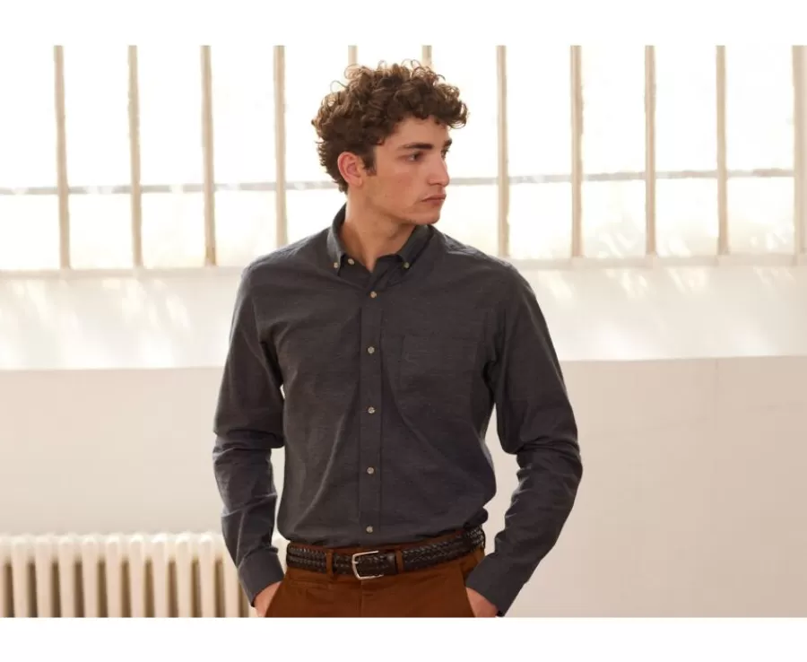Fashion Camisa de franela Antracita Moteado - Bolsillo en el pecho Alexander Camisas De Franela & Terciopelo | Corte Ajustado Recortado