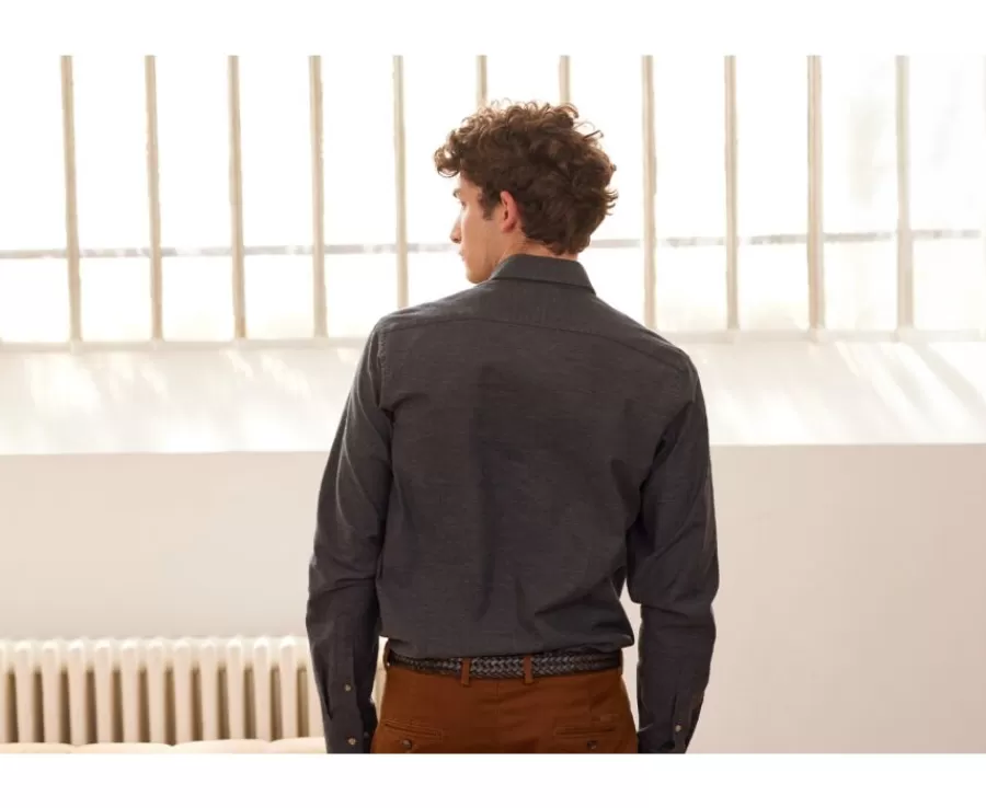 Fashion Camisa de franela Antracita Moteado - Bolsillo en el pecho Alexander Camisas De Franela & Terciopelo | Corte Ajustado Recortado