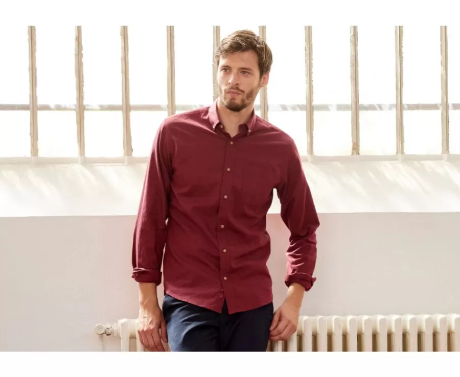 Discount Camisa de franela Burdeos Rojo - Bolsillo en el pecho Alexander Camisas De Franela & Terciopelo | Corte Ajustado Recortado