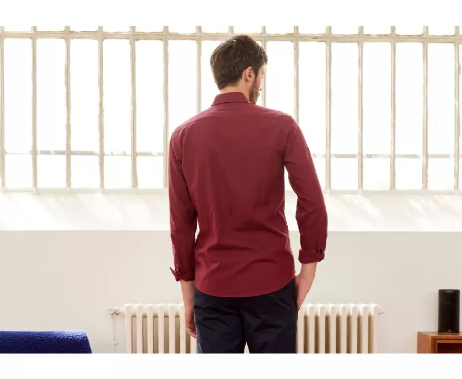 Discount Camisa de franela Burdeos Rojo - Bolsillo en el pecho Alexander Camisas De Franela & Terciopelo | Corte Ajustado Recortado