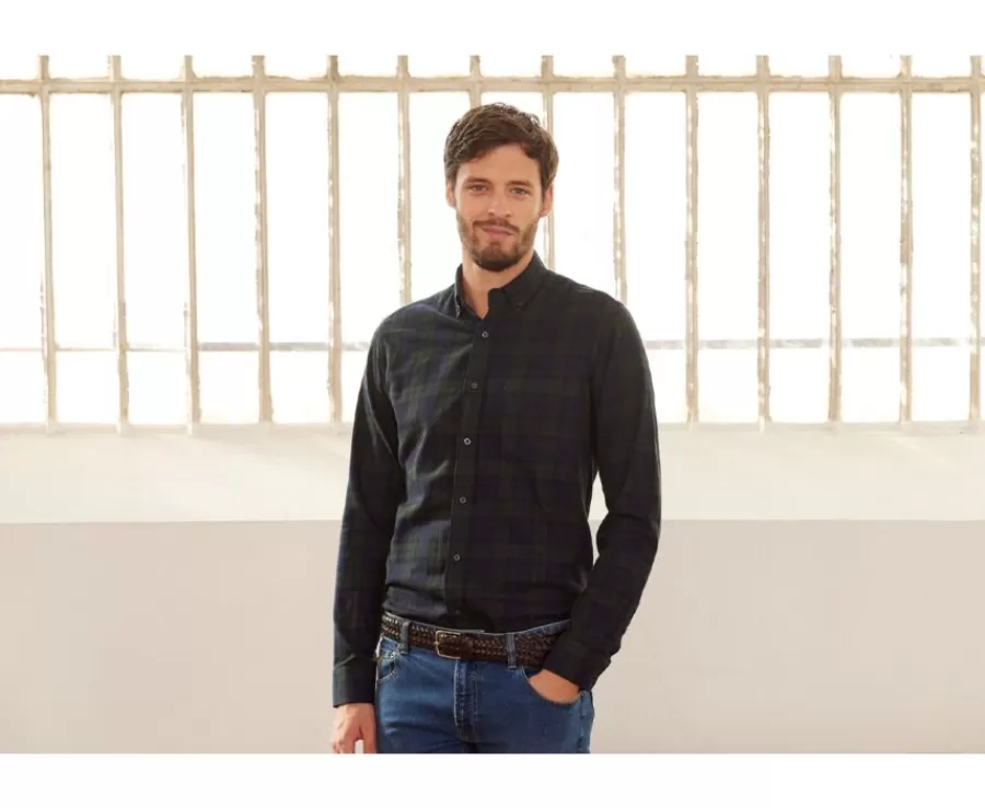 Store Camisa de franela Marino y Verde Oscuro - Bolsillo en el pecho Andrick Camisas De Cuadros | Camisas De Franela & Terciopelo