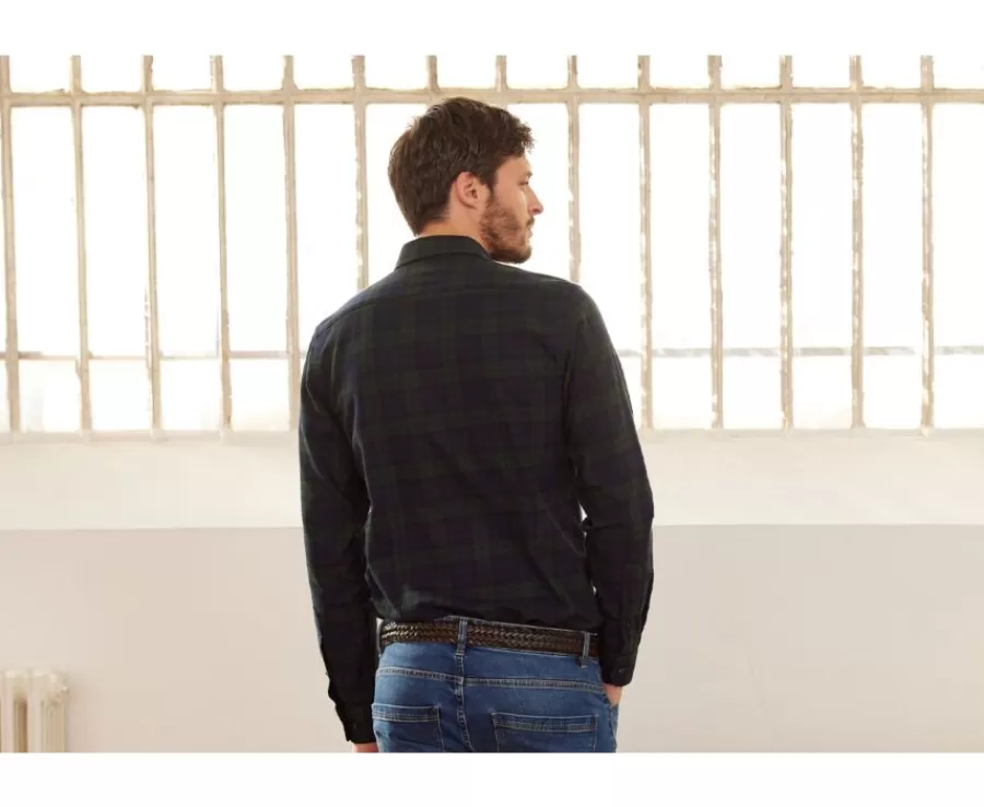 Store Camisa de franela Marino y Verde Oscuro - Bolsillo en el pecho Andrick Camisas De Cuadros | Camisas De Franela & Terciopelo