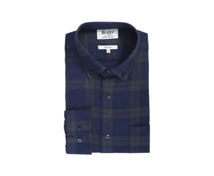 Store Camisa de franela Marino y Verde Oscuro - Bolsillo en el pecho Andrick Camisas De Cuadros | Camisas De Franela & Terciopelo