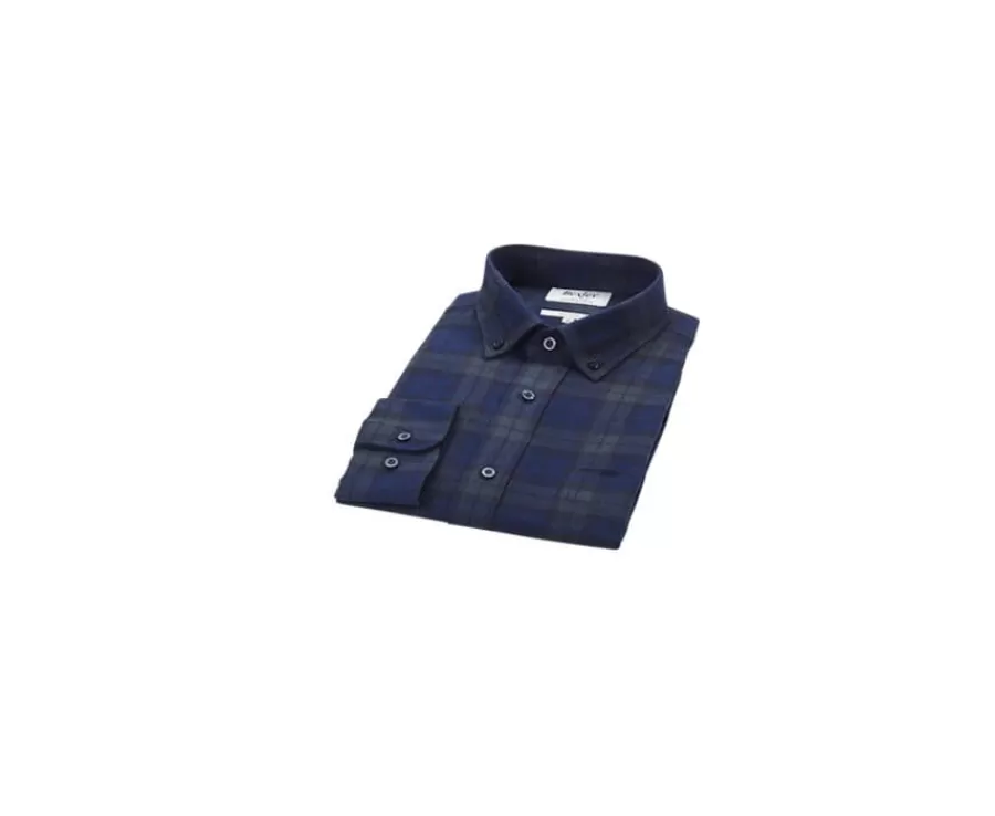 Store Camisa de franela Marino y Verde Oscuro - Bolsillo en el pecho Andrick Camisas De Cuadros | Camisas De Franela & Terciopelo