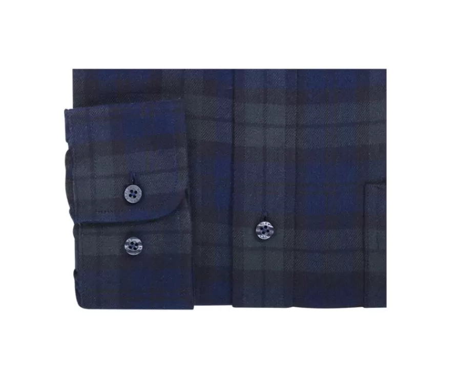 Store Camisa de franela Marino y Verde Oscuro - Bolsillo en el pecho Andrick Camisas De Cuadros | Camisas De Franela & Terciopelo