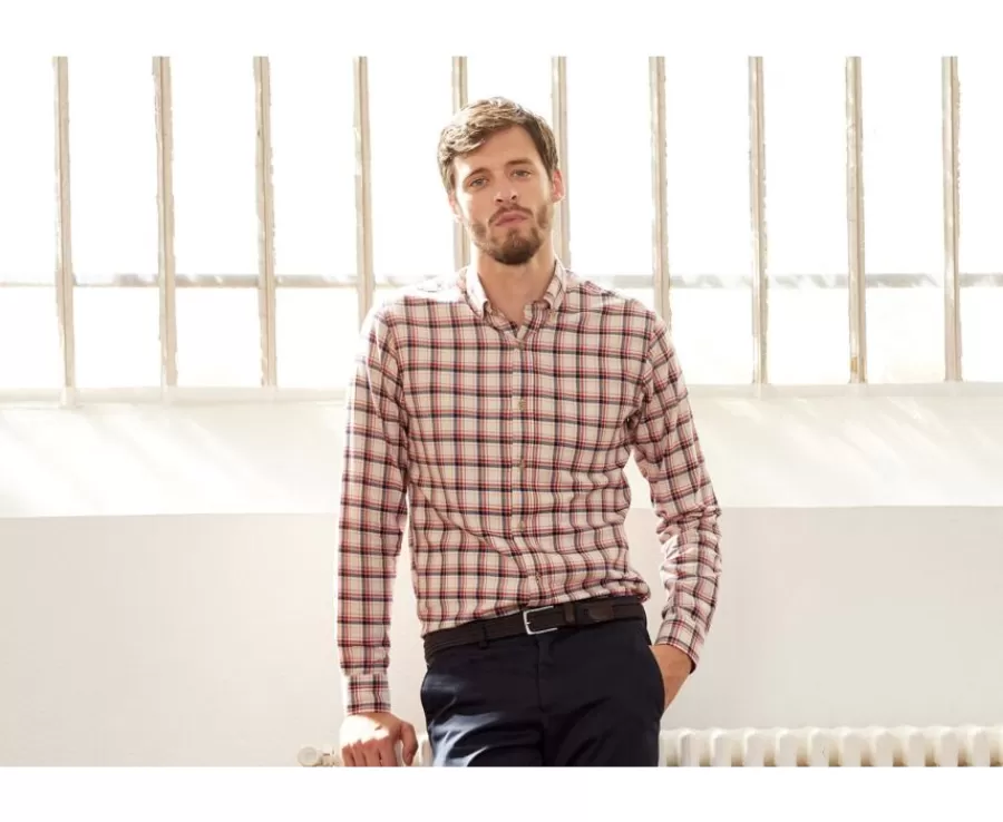 Cheap Camisa de franela Rojo y Crudo - Bolsillo en el pecho Alderick Corte Ajustado | Camisas De Cuadros