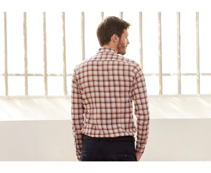 Cheap Camisa de franela Rojo y Crudo - Bolsillo en el pecho Alderick Corte Ajustado | Camisas De Cuadros