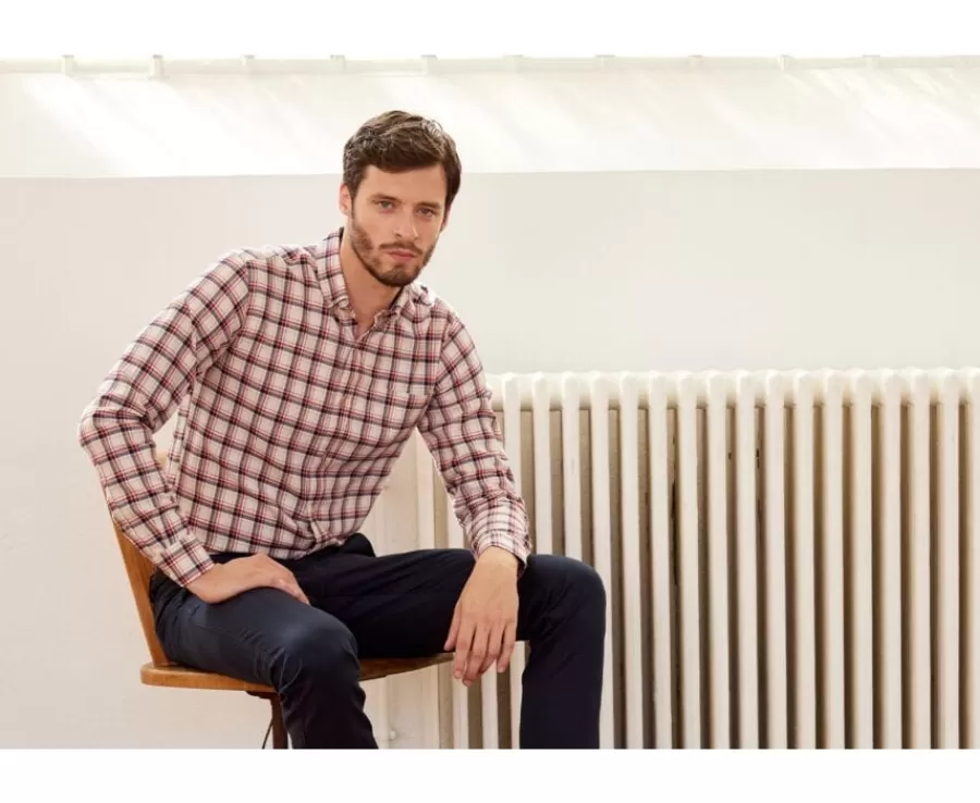 Cheap Camisa de franela Rojo y Crudo - Bolsillo en el pecho Alderick Corte Ajustado | Camisas De Cuadros