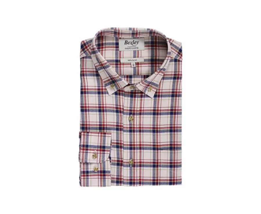 Cheap Camisa de franela Rojo y Crudo - Bolsillo en el pecho Alderick Corte Ajustado | Camisas De Cuadros