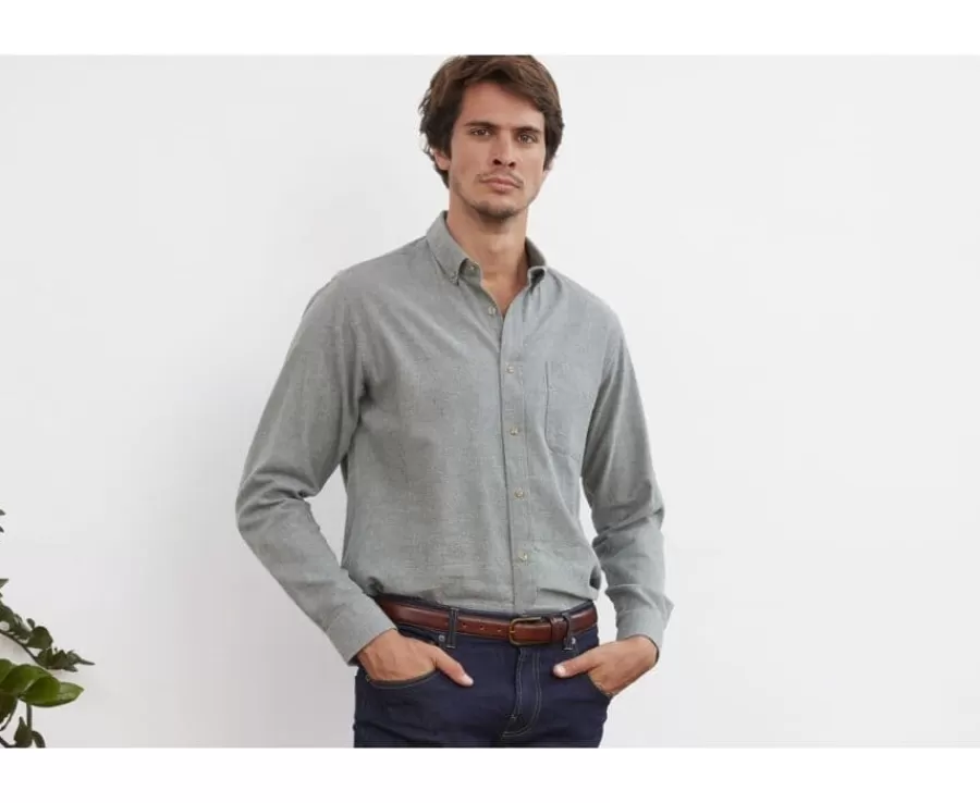 Fashion Camisa de franela Verde Tila - Bolsillo en el pecho Alexander Camisas De Franela & Terciopelo | Corte Ajustado Recortado
