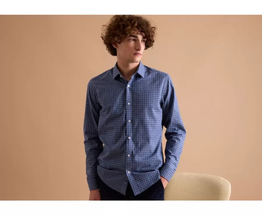 Shop Camisa de gasa de algodón Azul moteado y azul marino Sylvénius Camisas De Cuadros | Camisas De Franela & Terciopelo