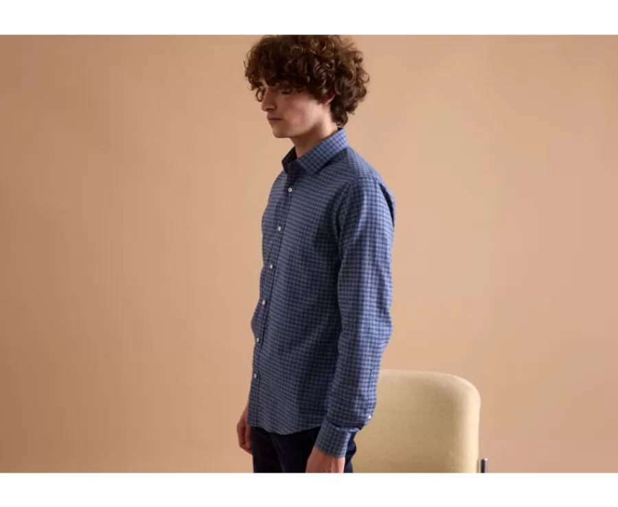Shop Camisa de gasa de algodón Azul moteado y azul marino Sylvénius Camisas De Cuadros | Camisas De Franela & Terciopelo