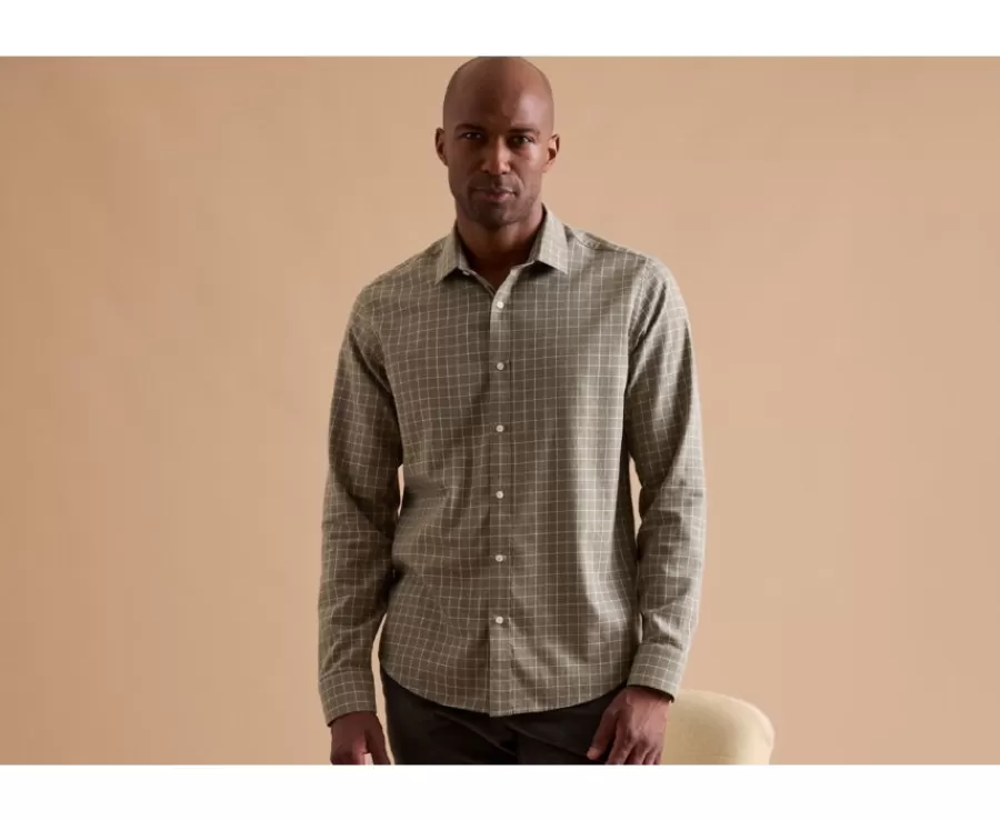Shop Camisa de gasa de algodón Verde militar y blanco  Ansilien Camisas De Cuadros | Camisas De Franela & Terciopelo