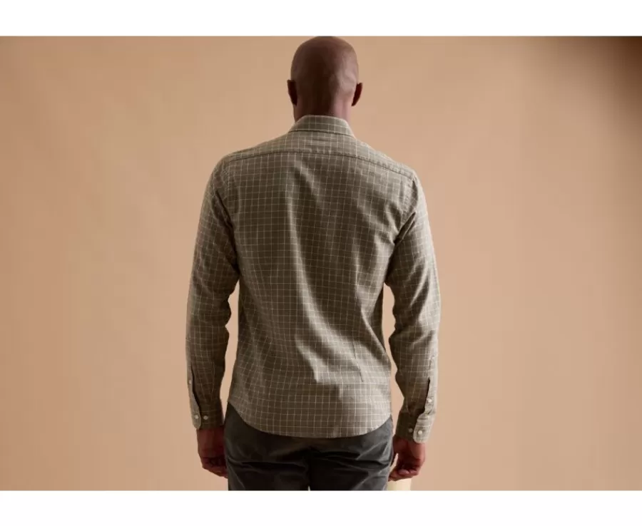 Shop Camisa de gasa de algodón Verde militar y blanco  Ansilien Camisas De Cuadros | Camisas De Franela & Terciopelo