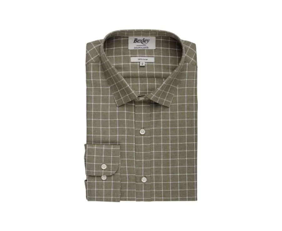 Shop Camisa de gasa de algodón Verde militar y blanco  Ansilien Camisas De Cuadros | Camisas De Franela & Terciopelo