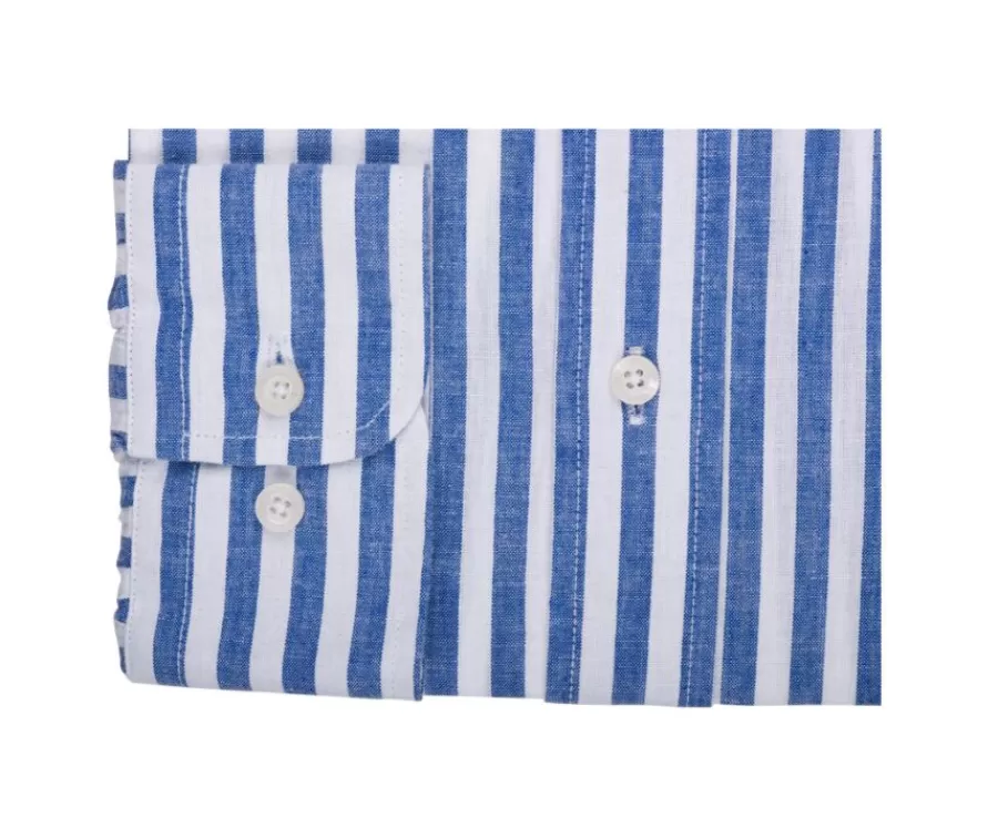 Cheap Camisa de lino y algodón Azul océano y Blanco Colten Camisas De Rayas | Corte Estándar