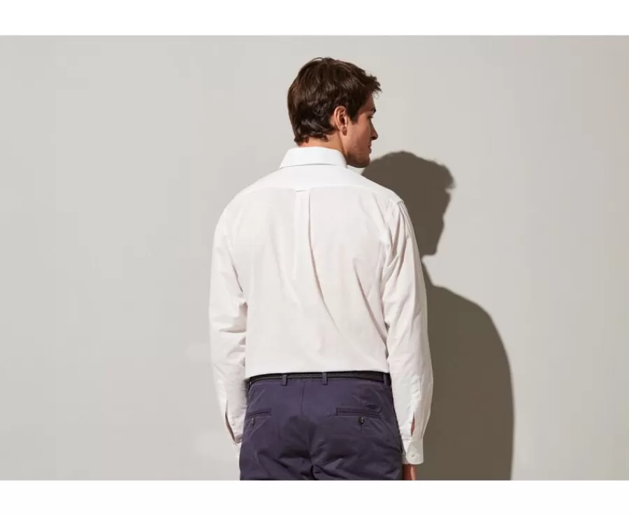 New Camisa de lino y algodón blanca - Bolsillo en el pecho Colten Camisas Blancas | Corte Estándar