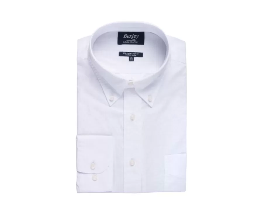New Camisa de lino y algodón blanca - Bolsillo en el pecho Colten Camisas Blancas | Corte Estándar