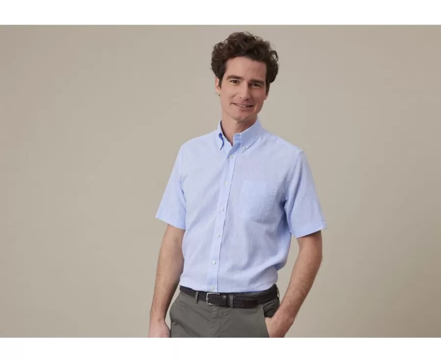 Cheap Camisa de lino y algodón Chambray Azul - Bolsillo en el pecho Colten Mc Corte Estándar
