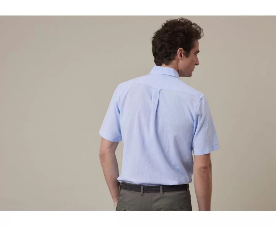 Cheap Camisa de lino y algodón Chambray Azul - Bolsillo en el pecho Colten Mc Corte Estándar