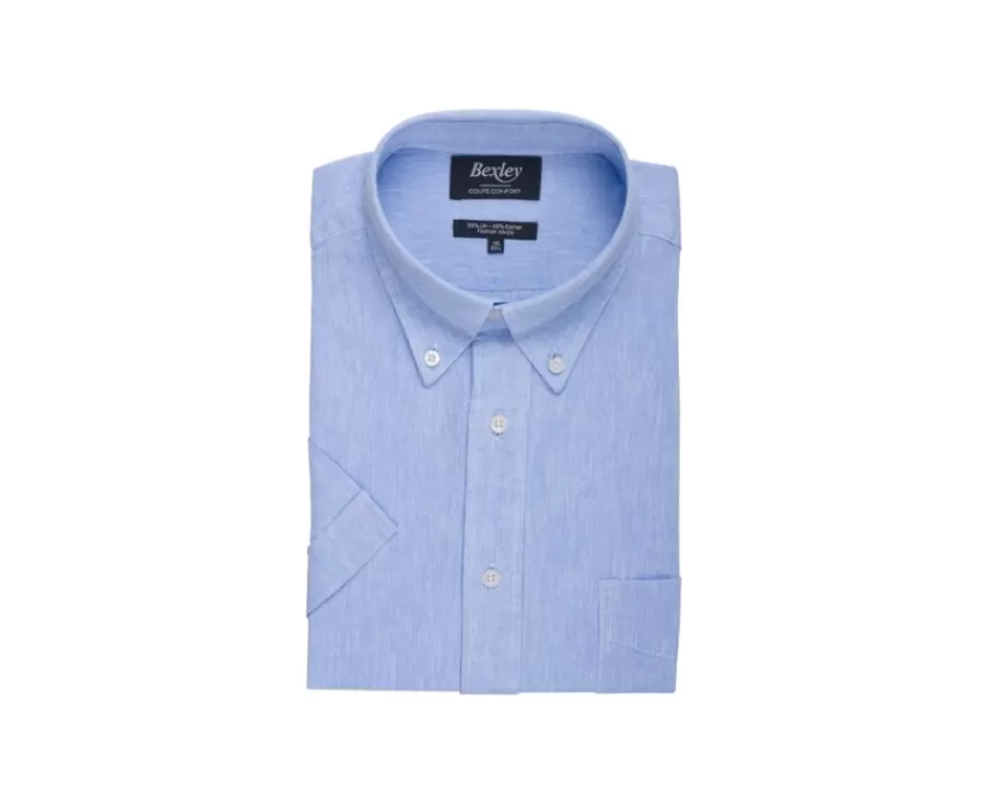 Cheap Camisa de lino y algodón Chambray Azul - Bolsillo en el pecho Colten Mc Corte Estándar