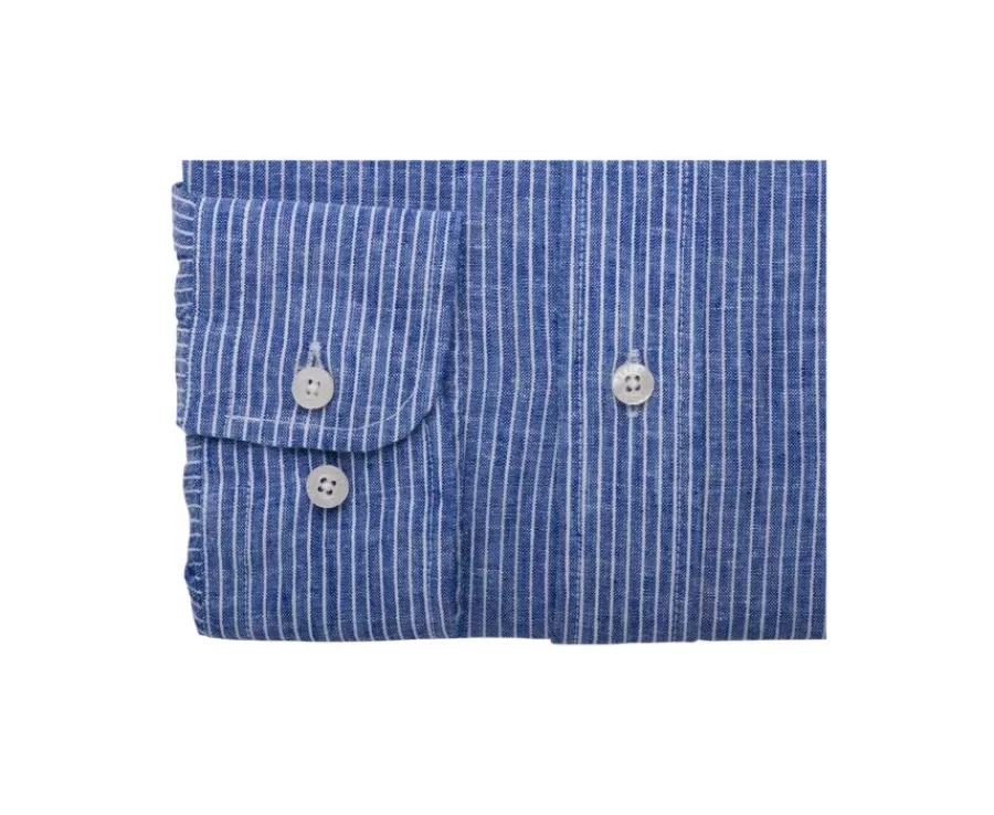 Flash Sale Camisa de lino y algodón Chambray Azul y borde Blanco Colten Camisas De Rayas | Corte Estándar
