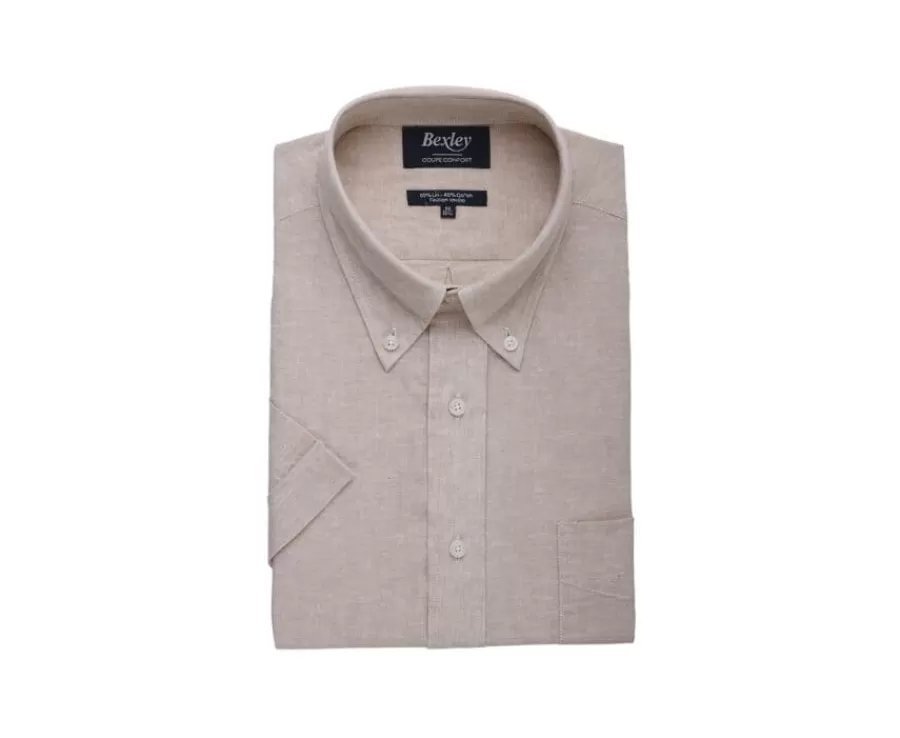Discount Camisa de lino y algodón Chambray Beis - Bolsillo en el pecho Colten Mc Corte Estándar | Camisas Blancas