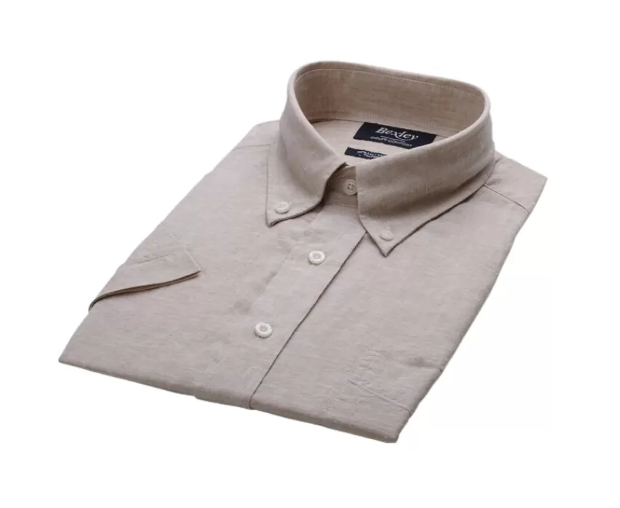 Discount Camisa de lino y algodón Chambray Beis - Bolsillo en el pecho Colten Mc Corte Estándar | Camisas Blancas