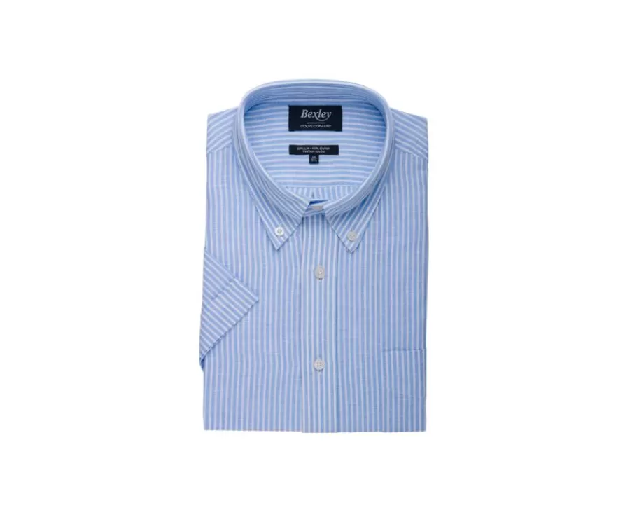 Cheap Camisa de lino y algodón Chambray Celeste y Blanco - Bolsillo en el pecho Colten Mc Camisas De Rayas | Corte Estándar