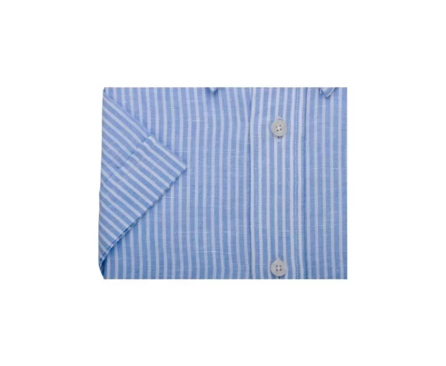 Cheap Camisa de lino y algodón Chambray Celeste y Blanco - Bolsillo en el pecho Colten Mc Camisas De Rayas | Corte Estándar