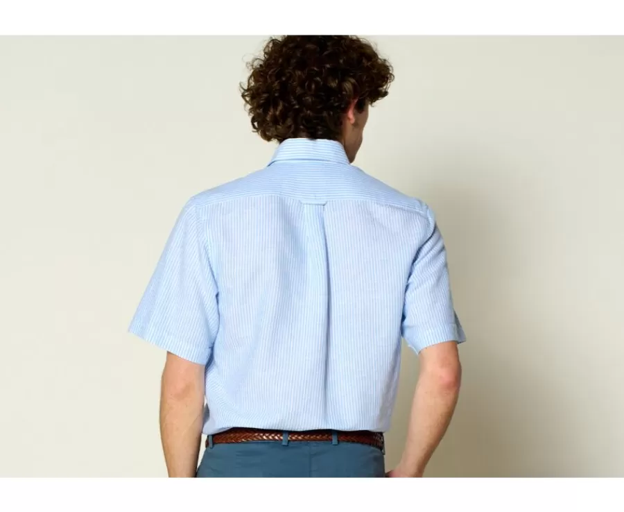 Cheap Camisa de lino y algodón Chambray Celeste y Blanco - Bolsillo en el pecho Colten Mc Camisas De Rayas | Corte Estándar