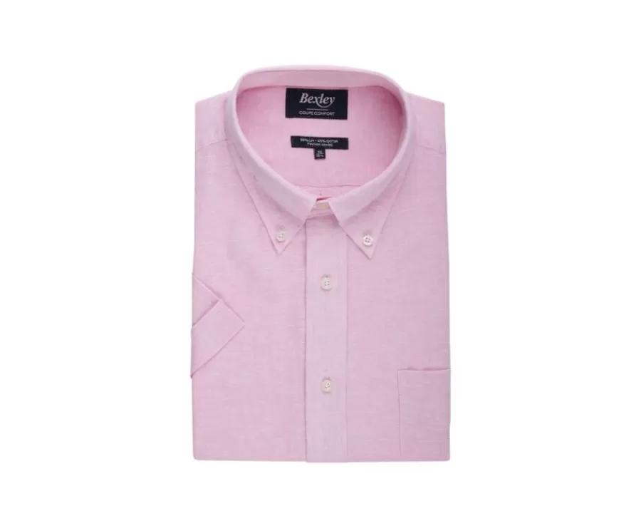 Outlet Camisa de lino y algodón Chambray Rosa - Bolsillo en el pecho Colten Mc Corte Estándar | Camisas Blancas