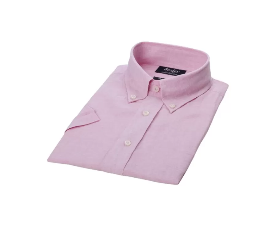 Outlet Camisa de lino y algodón Chambray Rosa - Bolsillo en el pecho Colten Mc Corte Estándar | Camisas Blancas