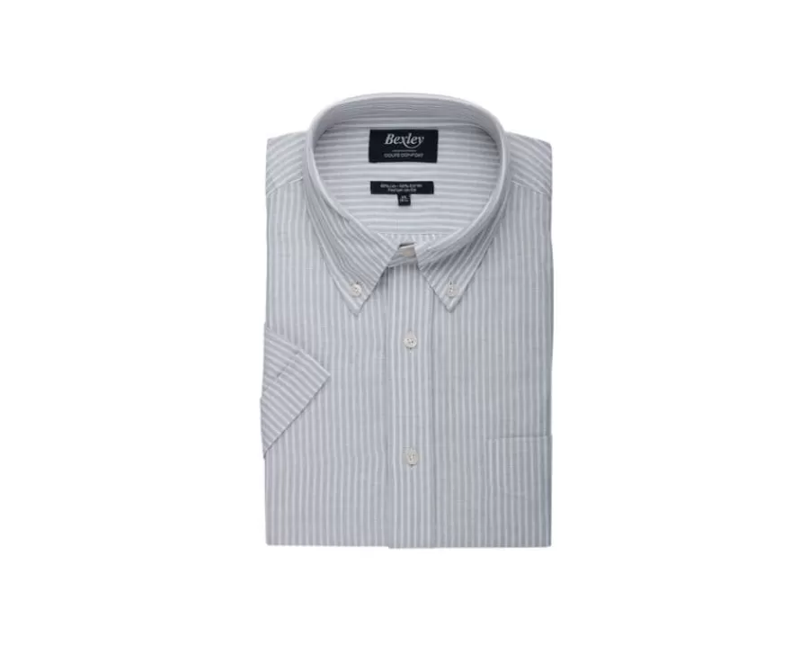 Store Camisa de lino y algodón Chambray Verde tila y Blanco - Bolsillo en el pecho Colten Mc Camisas De Rayas | Corte Estándar