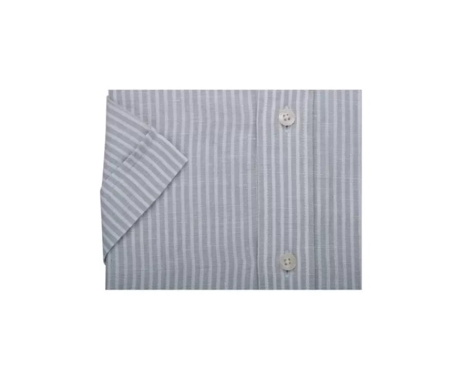 Store Camisa de lino y algodón Chambray Verde tila y Blanco - Bolsillo en el pecho Colten Mc Camisas De Rayas | Corte Estándar