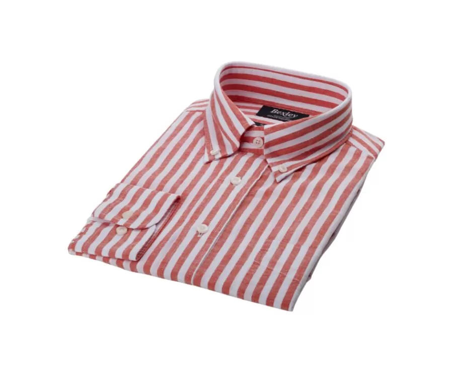 New Camisa de lino y algodón Coral y Blanco Colten Camisas De Rayas | Corte Estándar