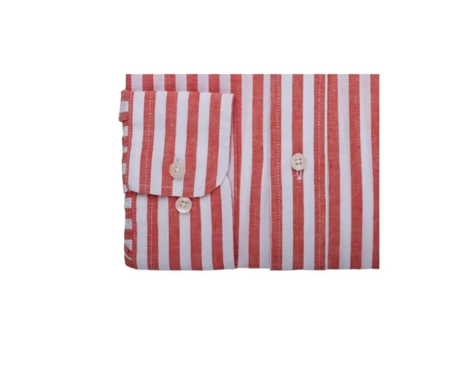 New Camisa de lino y algodón Coral y Blanco Colten Camisas De Rayas | Corte Estándar
