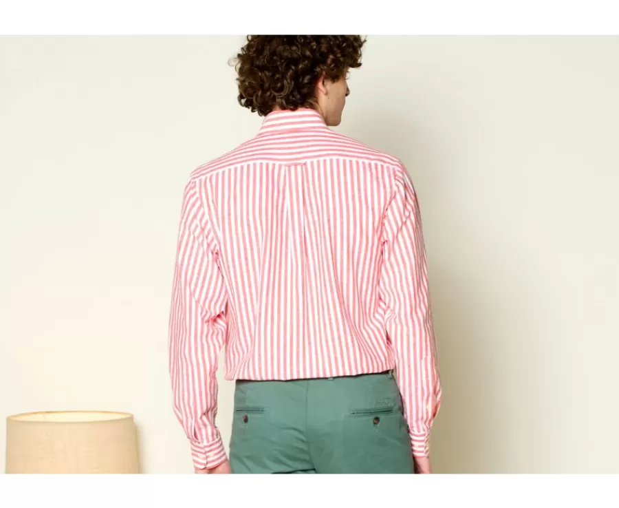 New Camisa de lino y algodón Coral y Blanco Colten Camisas De Rayas | Corte Estándar