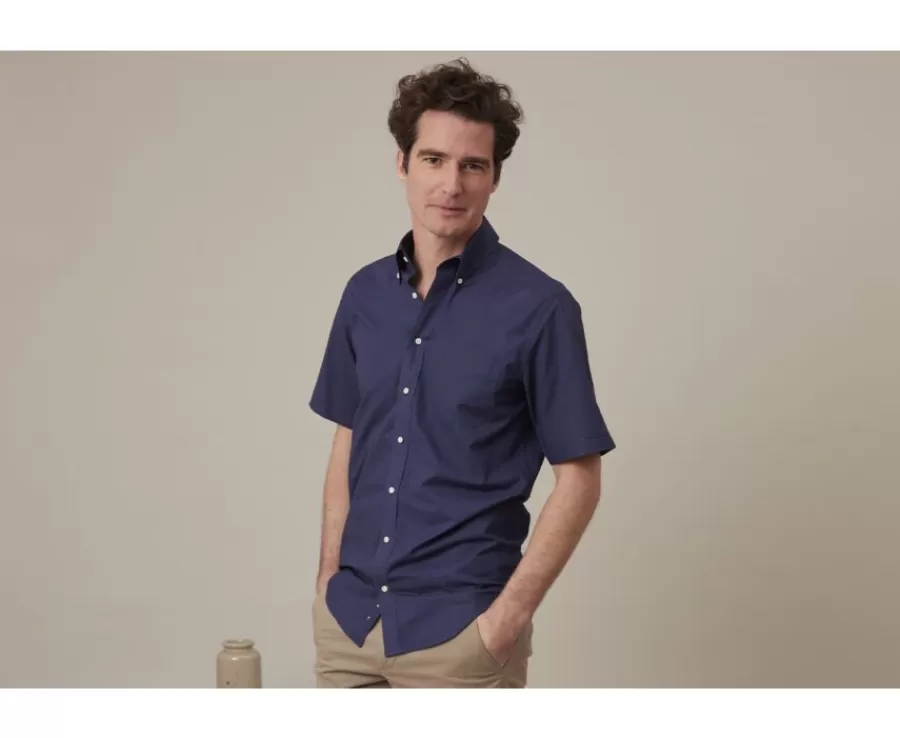 Store Camisa de lino y algodón Marino - Bolsillo en el pecho Colten Mc Camisas De Boda | Corte Estándar