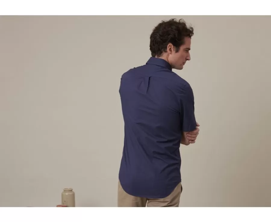 Store Camisa de lino y algodón Marino - Bolsillo en el pecho Colten Mc Camisas De Boda | Corte Estándar