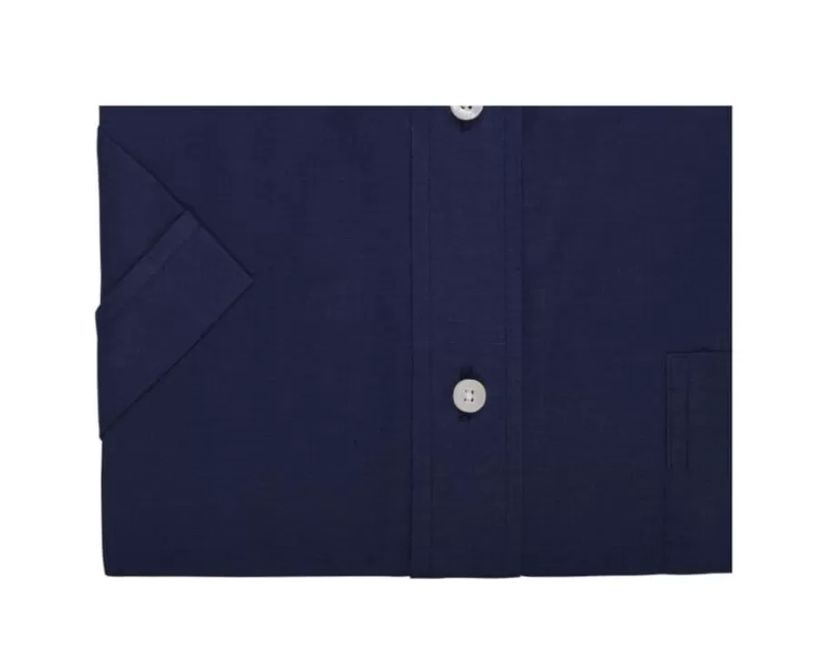 Store Camisa de lino y algodón Marino - Bolsillo en el pecho Colten Mc Camisas De Boda | Corte Estándar