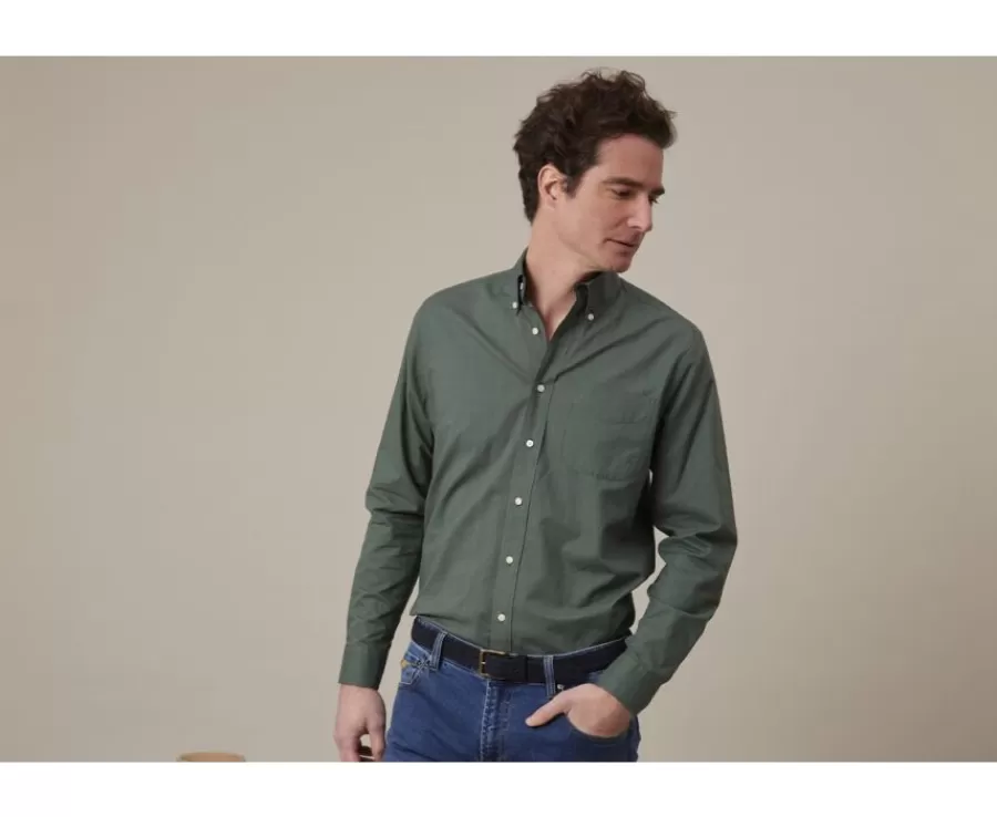 Best Sale Camisa de lino y algodón Verde oscuro Colten Corte Estándar | Camisas Blancas