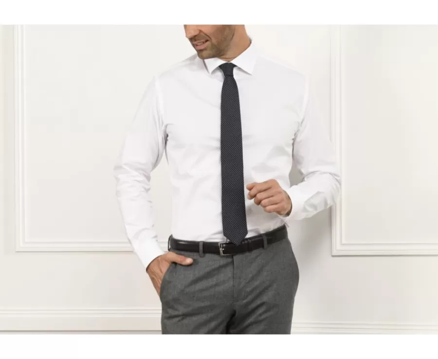 Hot Camisa de popelina de algodón blanca - Cuello italiano Ludovico Classic Camisas De Boda | Camisas De Vestir