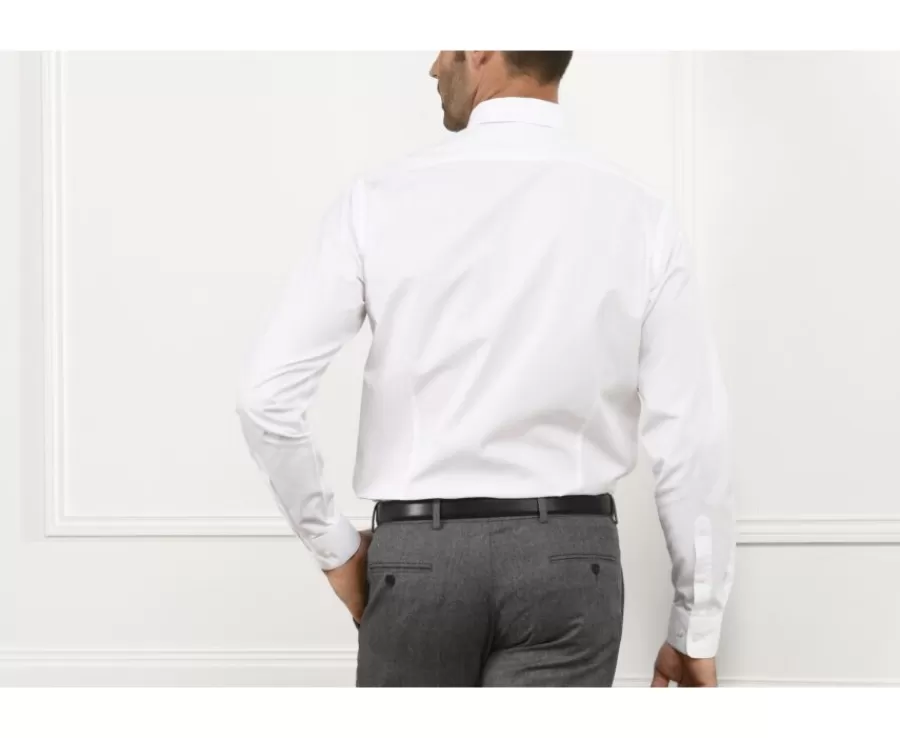 Hot Camisa de popelina de algodón blanca - Cuello italiano Ludovico Classic Camisas De Boda | Camisas De Vestir