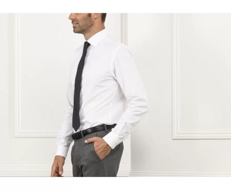 Hot Camisa de popelina de algodón blanca - Cuello italiano Ludovico Classic Camisas De Boda | Camisas De Vestir