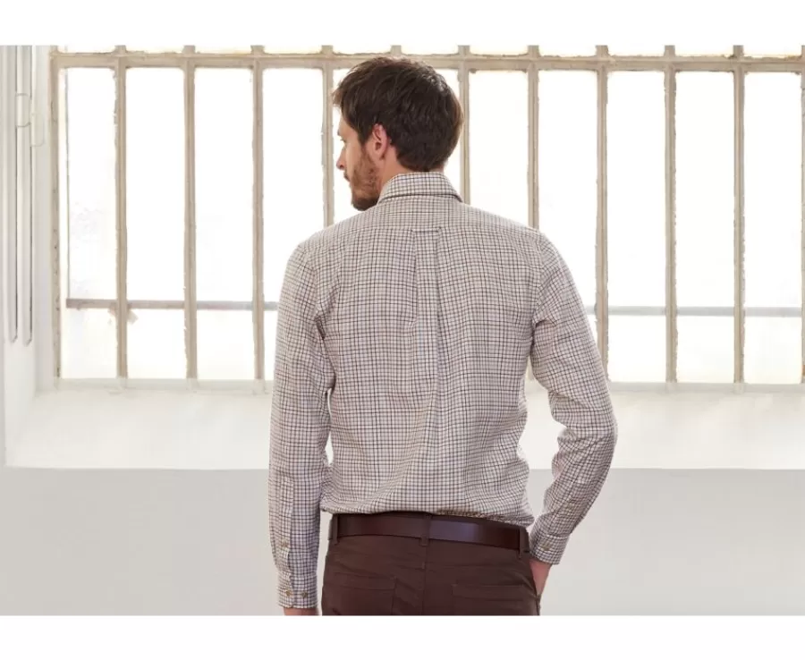 Fashion Camisa de sarga de cuadros Beis - Bolsillo en el pecho Benetth Camisas De Cuadros | Corte Estándar