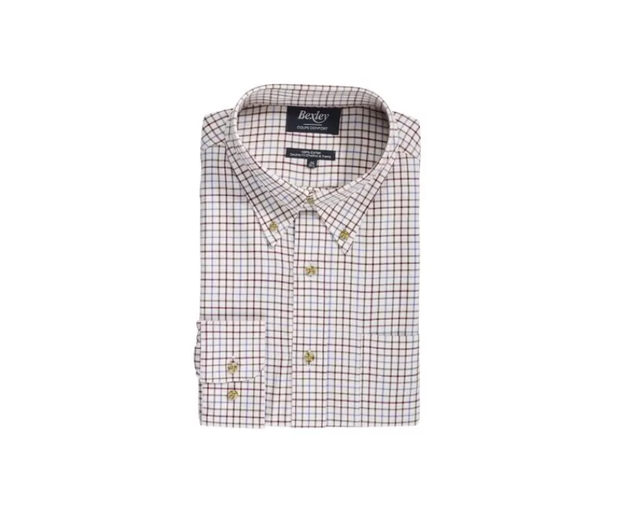 Fashion Camisa de sarga de cuadros Beis - Bolsillo en el pecho Benetth Camisas De Cuadros | Corte Estándar