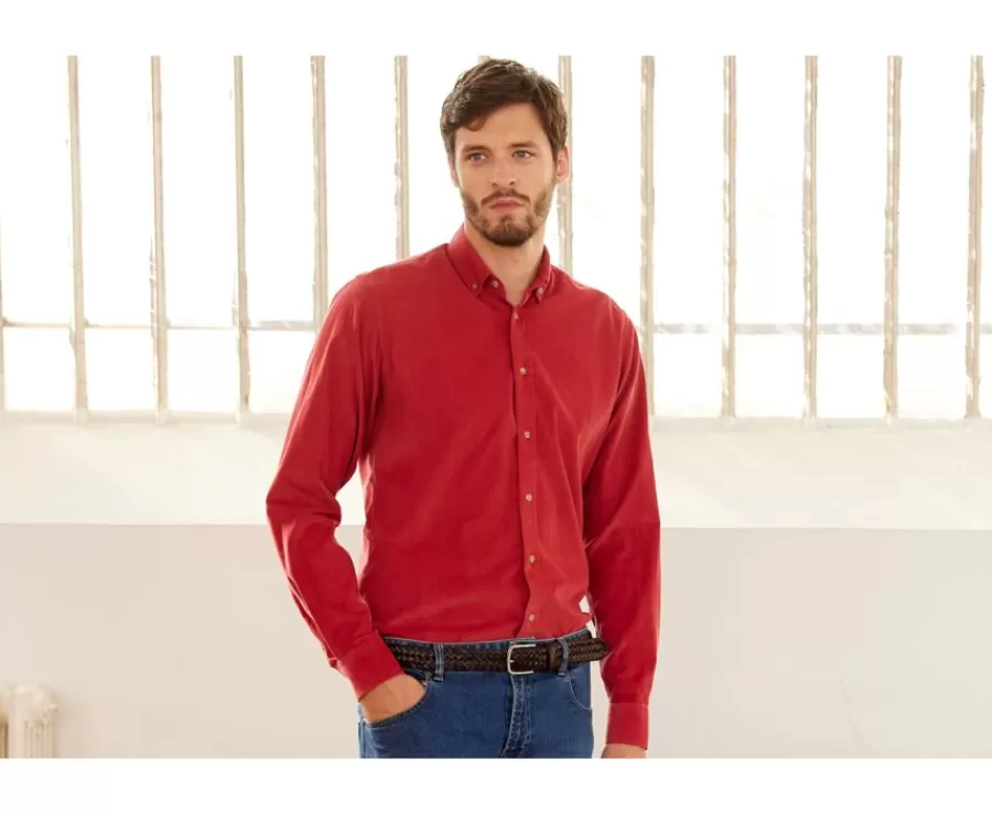 Hot Camisa de terciopelo Coral Oscuro - Cuello americano Wayne Camisas De Franela & Terciopelo
