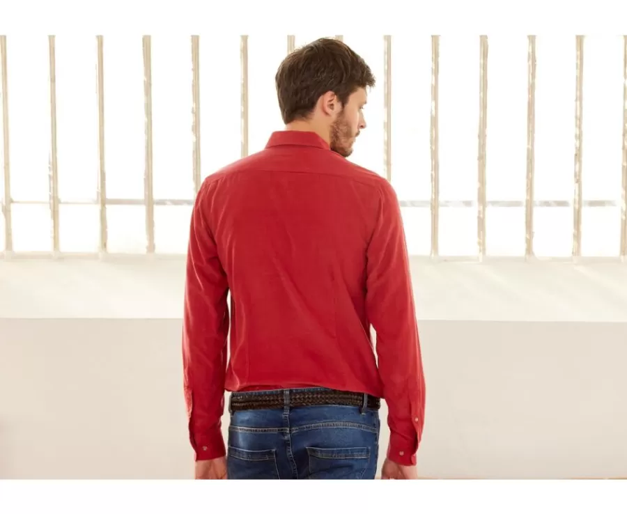 Hot Camisa de terciopelo Coral Oscuro - Cuello americano Wayne Camisas De Franela & Terciopelo