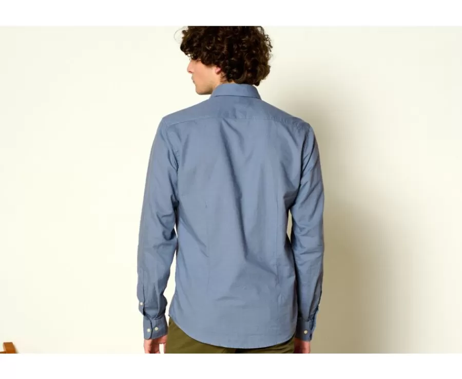 Hot Camisa lisa de lino de algodón Azul Tormenta Silbert Corte Ajustado Recortado | Corte Ajustado